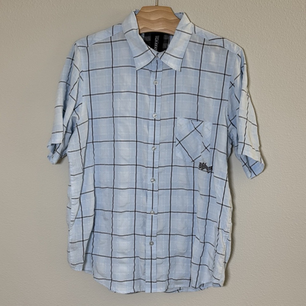 Billabong Straight Fit Plaid Button Up Shirt Men's Blue Short Sleeve L